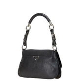 プラダ 三角ロゴプレート ワンショルダーバッグ ブラック レザー レディース PRADA 【中古】